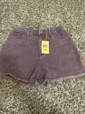 High-Waist Purple Denim Shorts with Frayed Hem